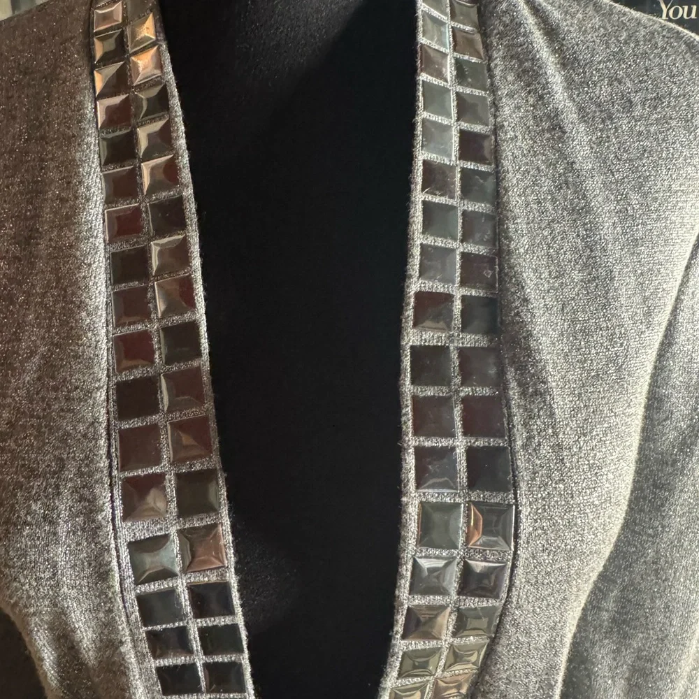 Cache Silver Mettalic Sweater Jacket S - Picture 2 of 9